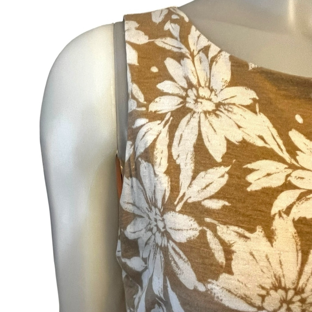Women's Loft Stretch Jersey Tank Sun Dress, MP, Tan White Floral Print - Picture 6 of 16